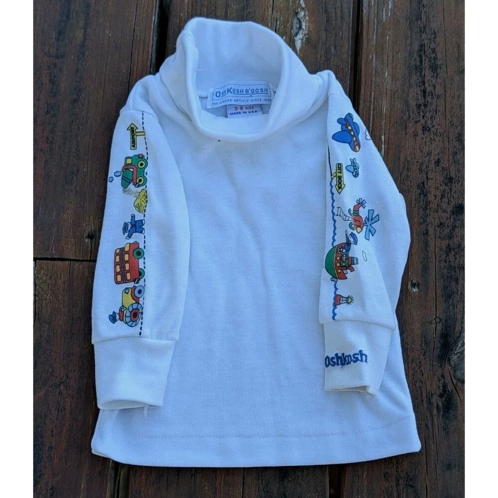 VTG 3-6M OshKosh B'gosh 80s BABY Turtleneck Long Sleeve graphic Primary USA